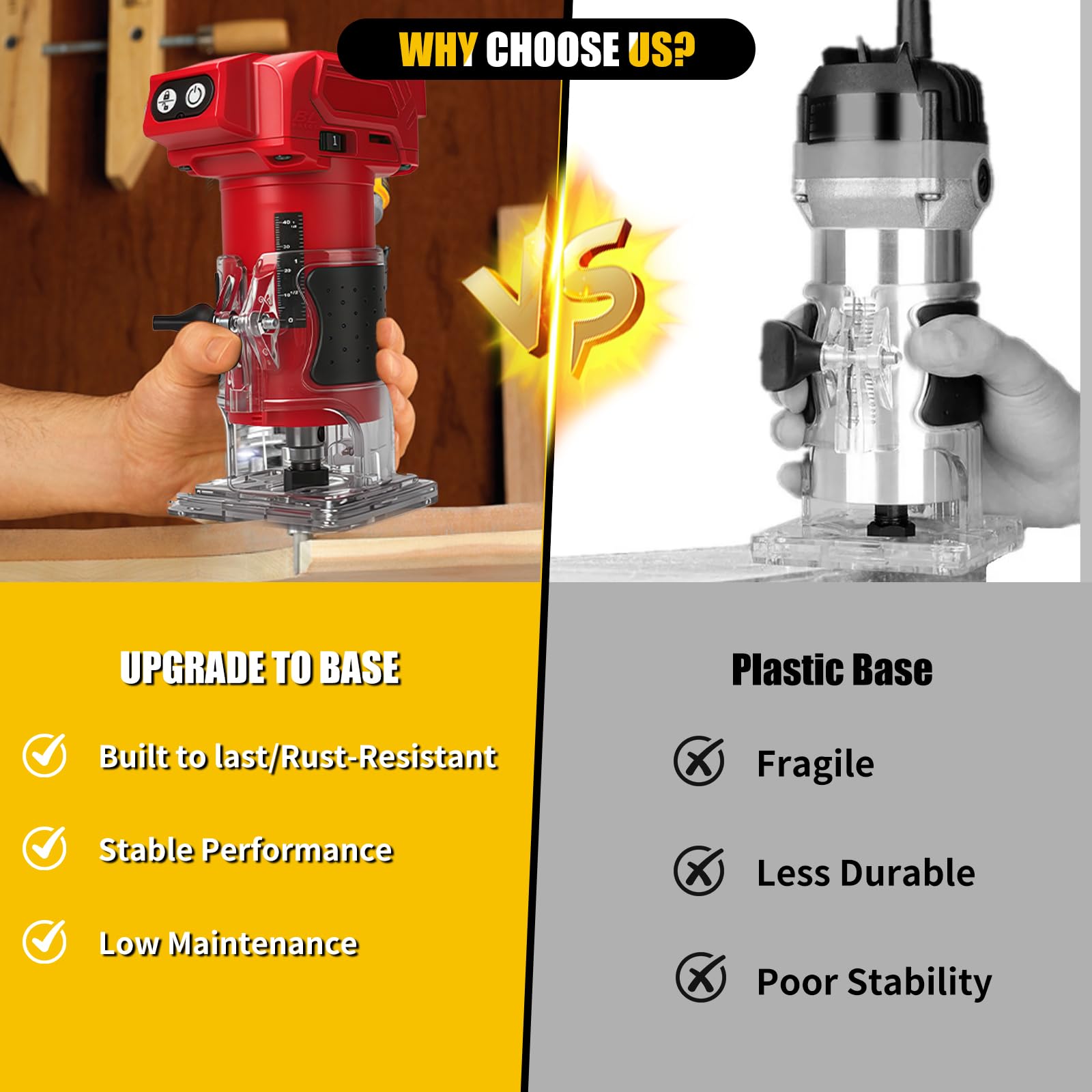 Router cordless compatibile con batteria Milwaukee M 18 V (senza batteria), decespugliatore per legno senza spazzole da 800 W con 10000-30000 giri/min a 5 velocità, guida dritta e 15 punte di