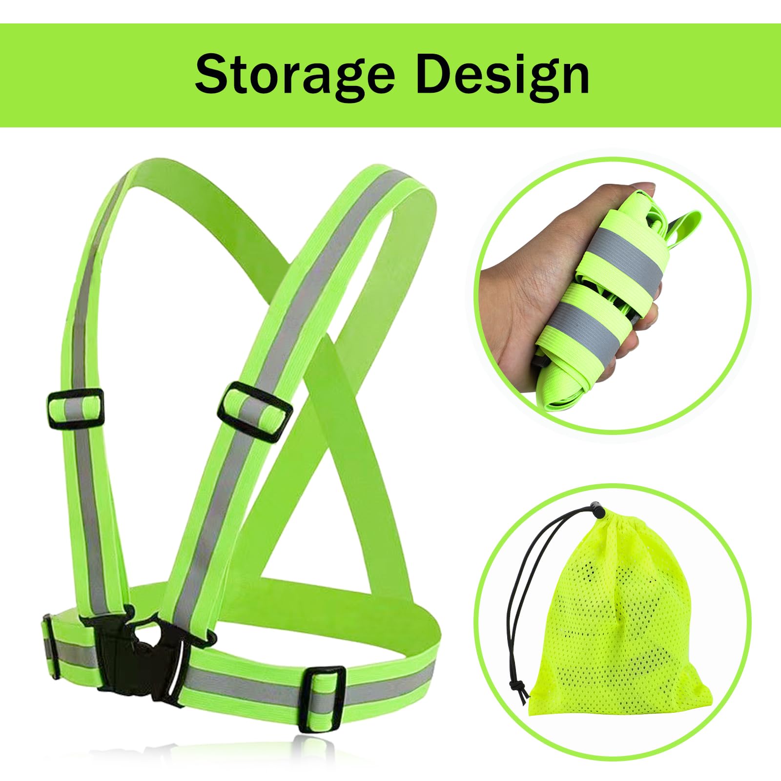 Chaleco seguridad reflectante para bicicleta,Chaleco fluorescente ajustable con 2 brazaletes reflectantes,ligero y de alta visibilidad,Chaleco reflectante para correr,ciclismo y senderismo(Verde)