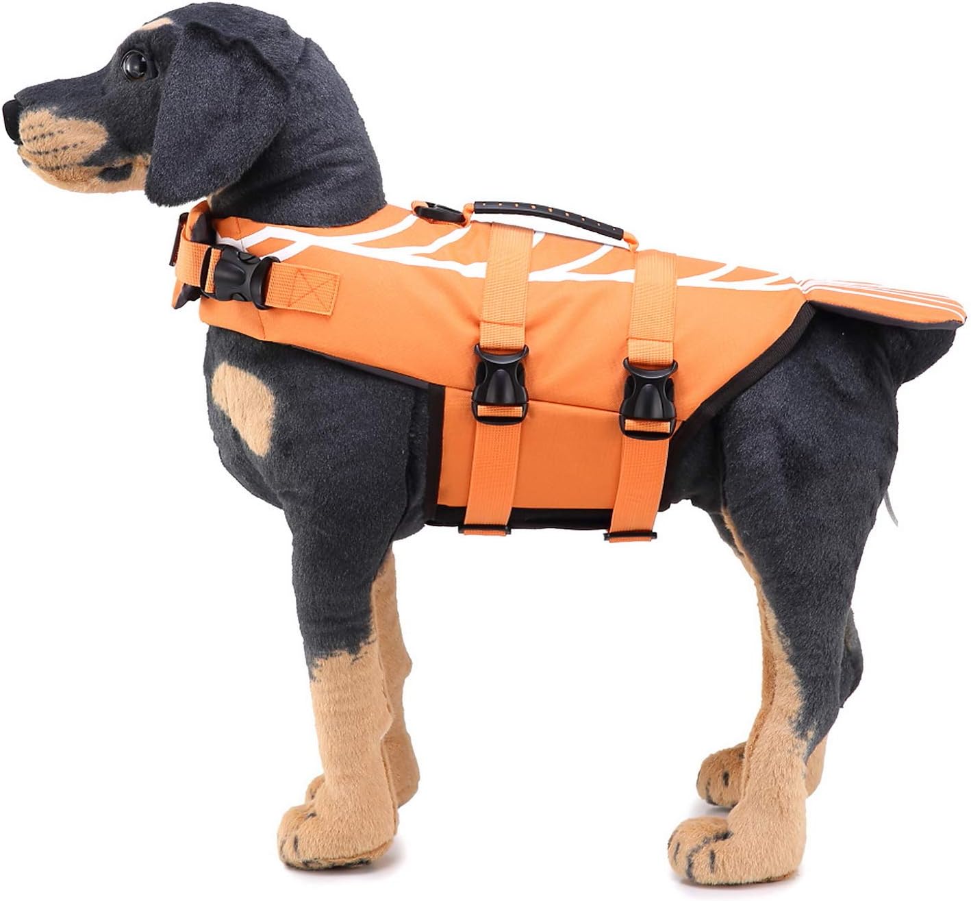 Zunea Dog Life Jacket Adjustable Waterproof Swimming Rescue Vest Pet Floatation Lifesaver with Handle Funny Shrimp Life Preserver Swimsuit for Small Medium Large Dogs Orange L