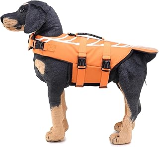 Zunea Dog Life Jacket Adjustable Waterproof Swimming Rescue Vest Pet Floatation Lifesaver with Handle Funny Shrimp Life Preserver Swimsuit for Small Medium Large Dogs Orange L