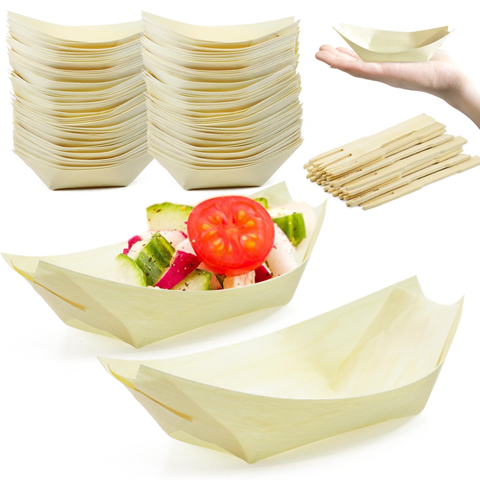 foci cozi Bamboo Wooden Boat 200 Packs With 200 pcs Bamboo Stickers 4 Inches