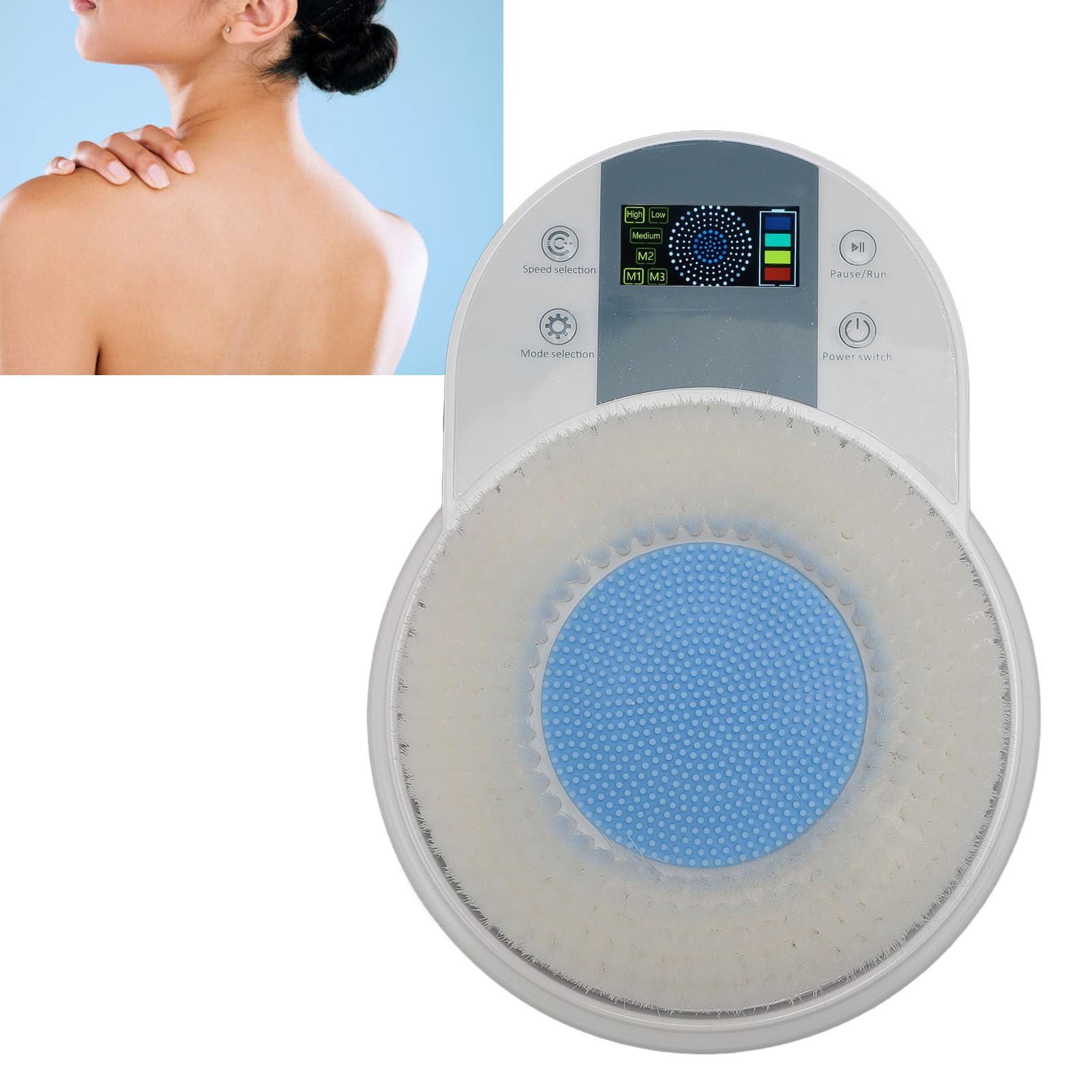 Depurador de Espalda Montado en la Pared, Cepillo de Baño Corporal Eléctrico con Apagado Automático, Cepillo de Ducha para la Piel del Cuerpo con Ajuste de 3 Velocidades para