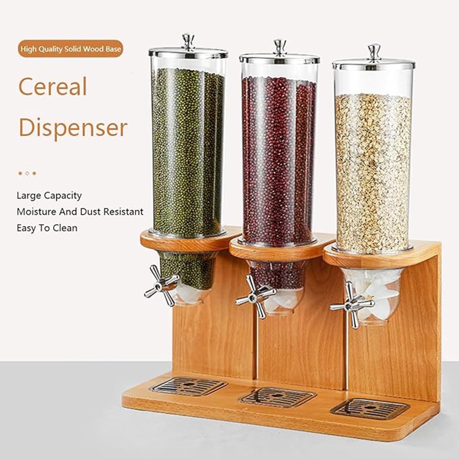 Dispenser cereali, Contenitori per Cereali da 12 Litri, Distributore di Cereali da Banco, Distributore di Cibo Secco Indispensabile, Tre Controlli, per Snack di Cereali, Noci, Caramelle, Avena,B