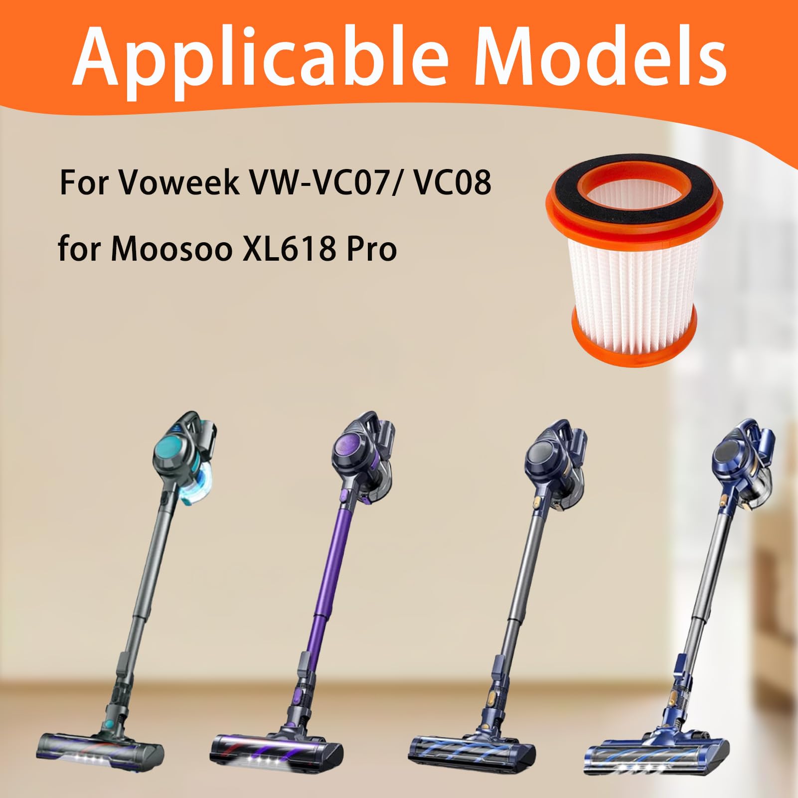 HEPA Filters for Voweek VW-VC08?for Moosoo XL618 Pro Vacuum Cleaner, 3 Pack Replacement Filter 1 Cleaning Brush