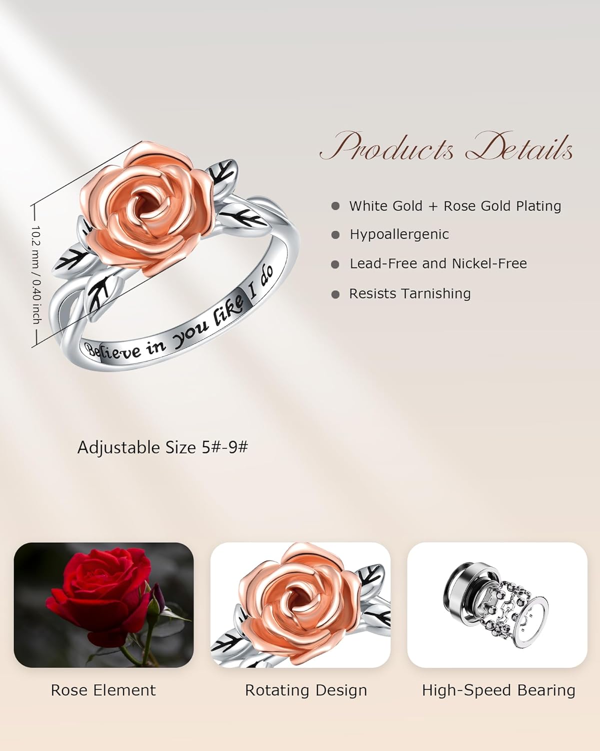 Fidget Spinner Rings for Anxiety for Women - 925 Sterling Silver Sunflower/Rose/Daisy Promise Bands Relieving Stress Jewelry Anti Anxiety Gifts for Couples Women