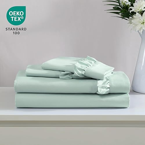 Miniatura 5 de Swift Home Elegante diseño de dobladillo con volantes de 2 pulgadas en sábana encimera y fundas de almohada, resistente a las arrugas, resistente a