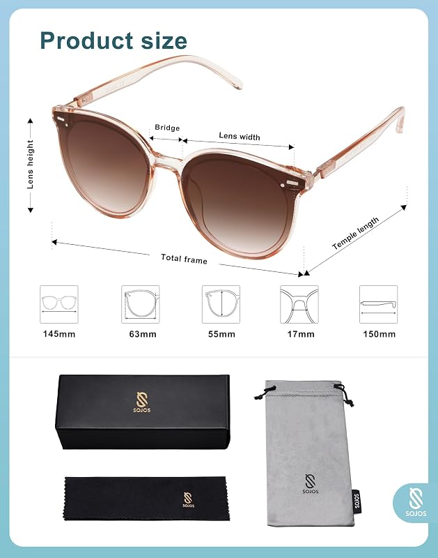 SOJOS Classic Round Sunglasses for Women Men Retro Vintage Shades Large Plastic Frame Sunnies SJ2067 with Crystal Brown Frame/Brown Lens image 5