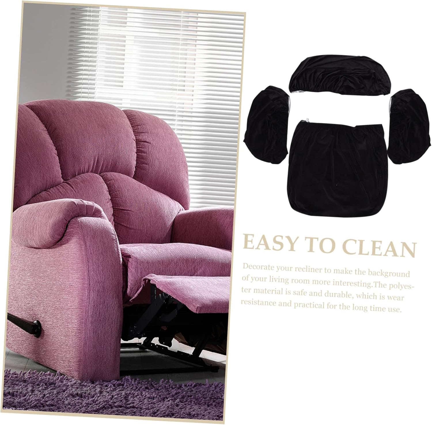 1set Recliner Couch Cover Protector Stretchy Slipcover for Recliners High Elasticity Easy to Install Black Set for Home and Protection from Stains and Scratches