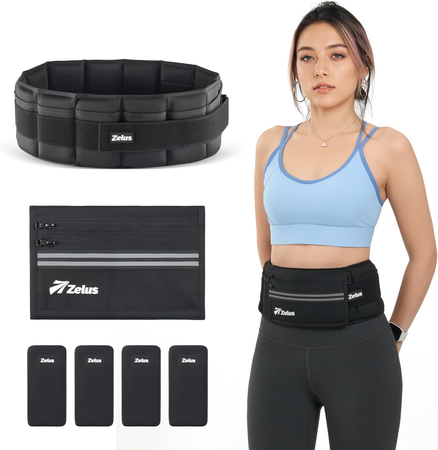 ZELUS Weighted Belt, Z-Fit Adjustable Weighted Belt for Men Women with Removable Silicone Soft Iron Blocks, Waist Adjustable Waistband for Training Walking Yoga