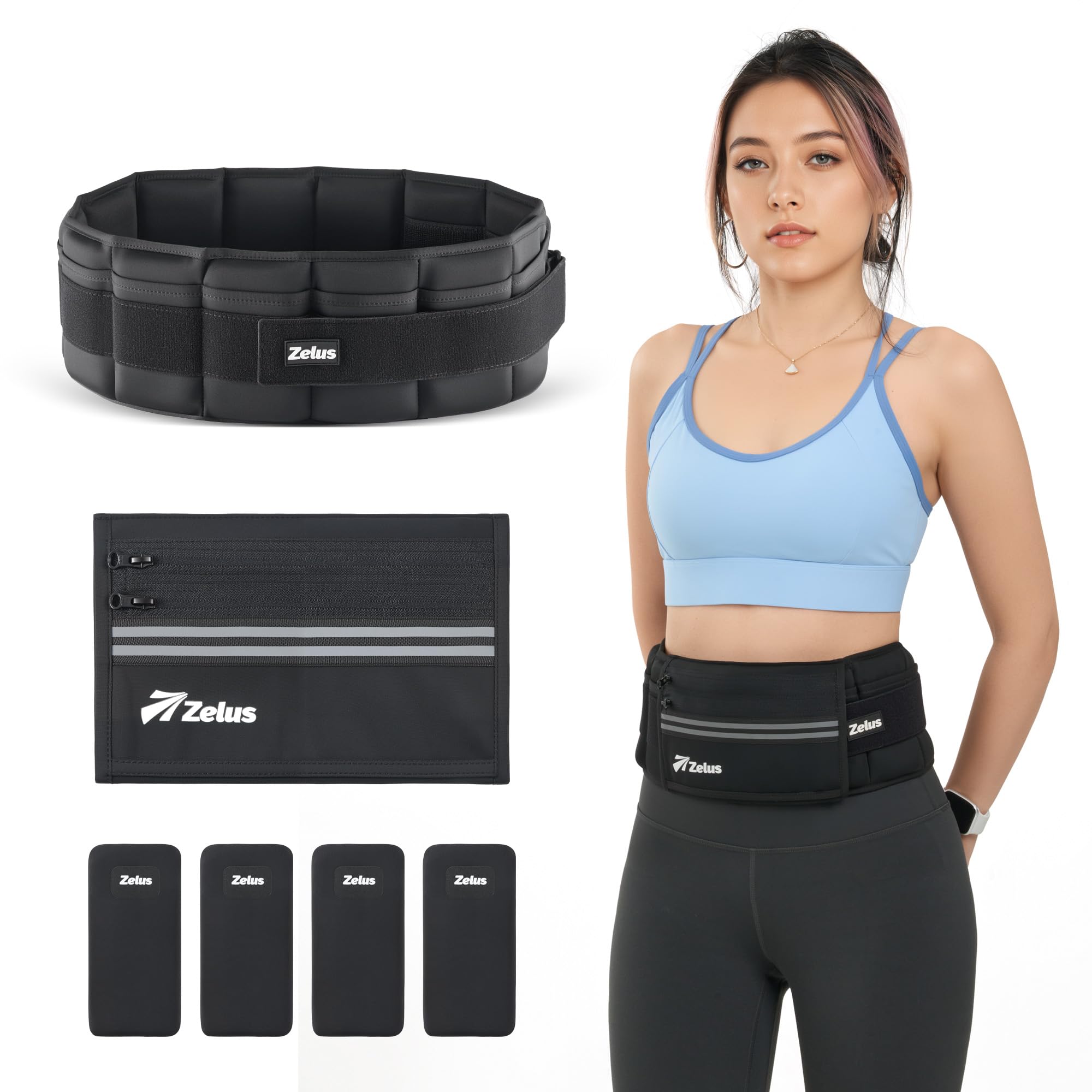 Photo 1 of ZELUS Weighted Belt, 0-10 lb Z-Fit Adjustable Weighted Belt for Men Women with 12 Removable Silicone Soft Iron Blocks, 36.2-51.2 in Waist Adjustable Waistband for Training Walking Yoga