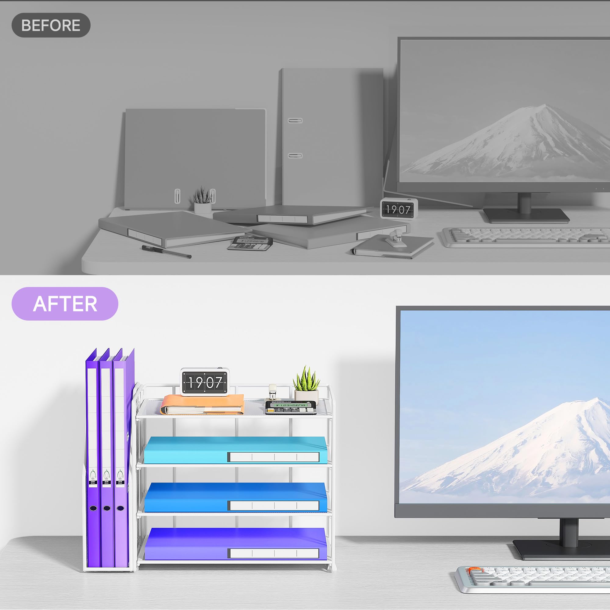 Organizer Scrivania Con 5 Vassoi E Cassetti - Porta Documenti, Portapenne, Per Ufficio E Casa, Nero - Foto 5