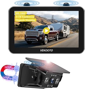 VEKOOTO VK7 Pro Magnetic Solar Wireless Backup Camera, 7 IPS Touchscreen Monitor HD1080P No Wiring 15,800mAh Rechargeable Camera System for Hitching Gooseneck Horse Trailer RV Camper Car Truck