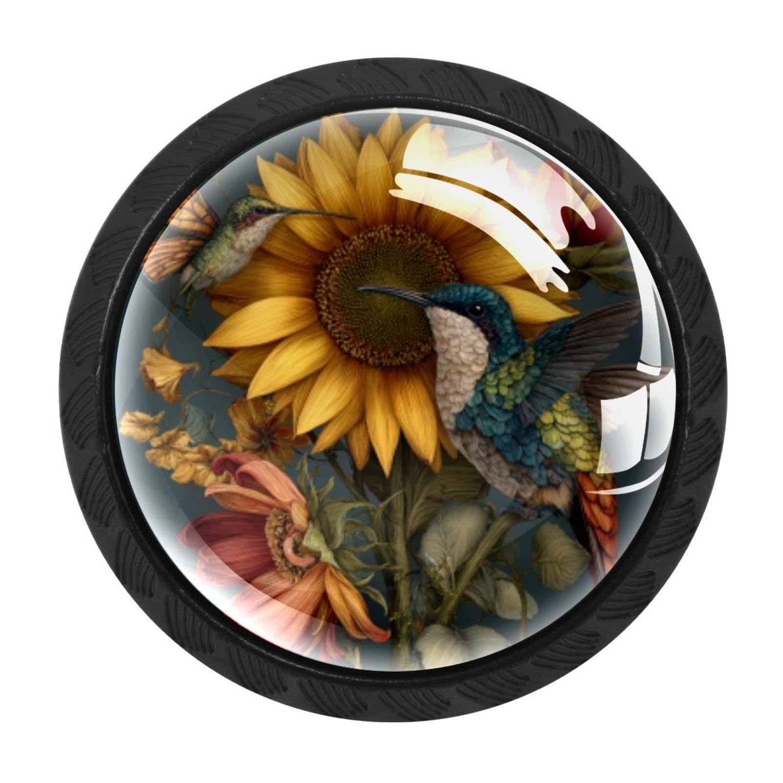 CHENZZZZ Sunflower Butterfly Hummingbird (3) Drawer Knobs Pull Handle Crystal Glass Circle Shape Cabinet Drawer Pulls Cupboard Knobs with Screws for Kitchen Cupboard Dresser Wardrobe etc