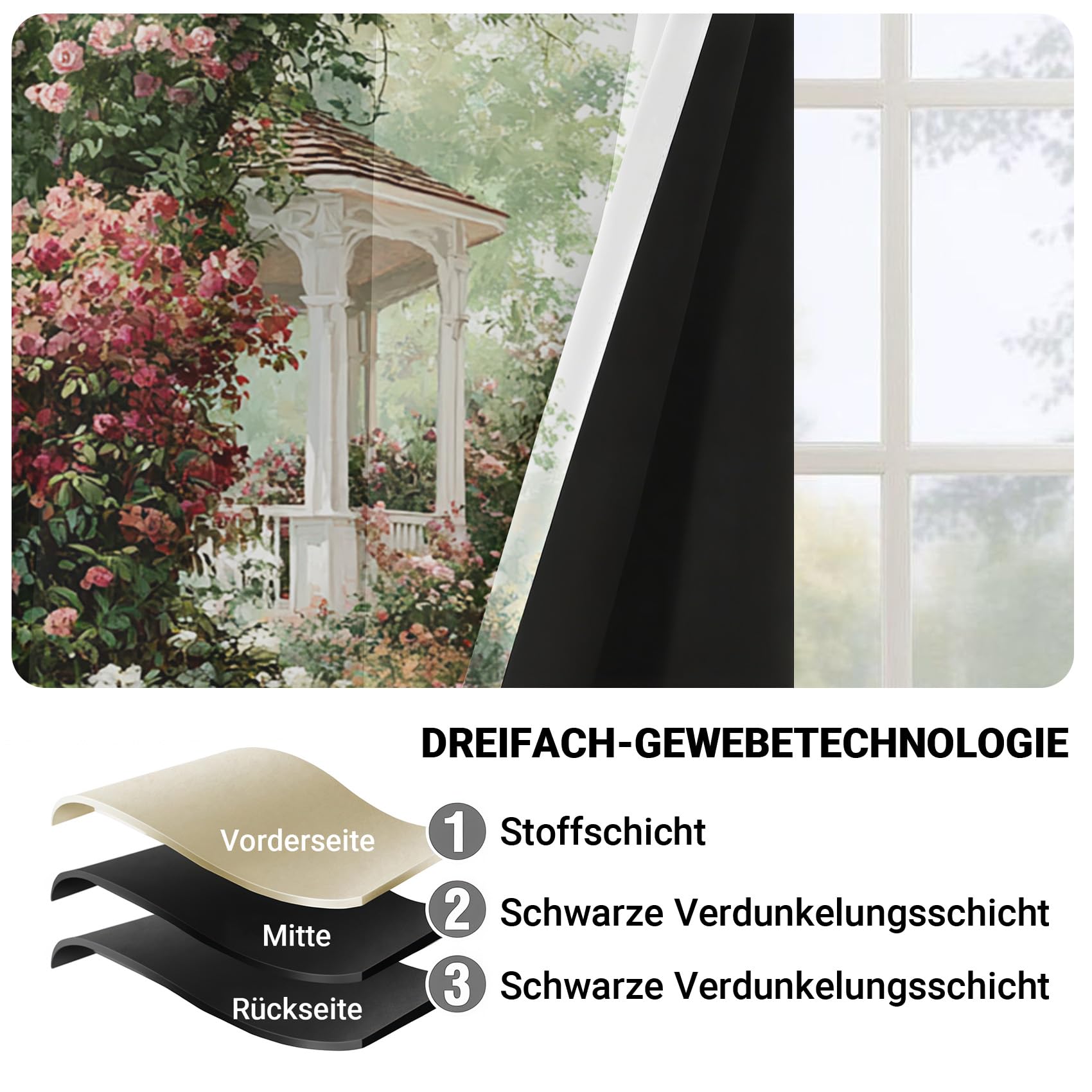 Générique Lot de 2 Rideau Occultant Fleur Jardin, Impression Rustique Romantique Rideaux de Fenêtre Thermique Isolants Anti Bruit a Oeillets Rideaux Chambre Salon 117x137 cm Z83j