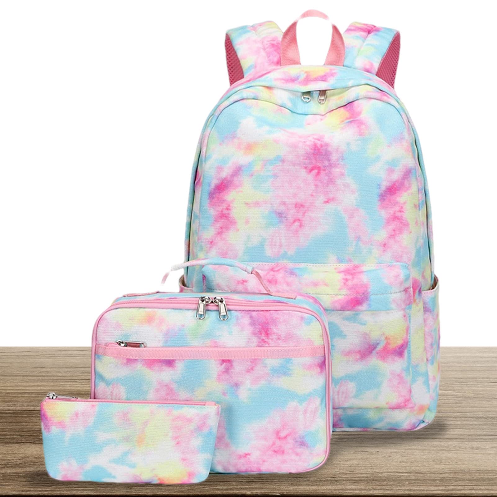 Set Zaino per Bambini Tie Dye | Set di Borse per Libri per Il | rientro a Scuola con Astuccio per Il Pranzo,Zaino per Computer Scolastico Tie Dye da 3 Pezzi Borsa per Libri per Studenti