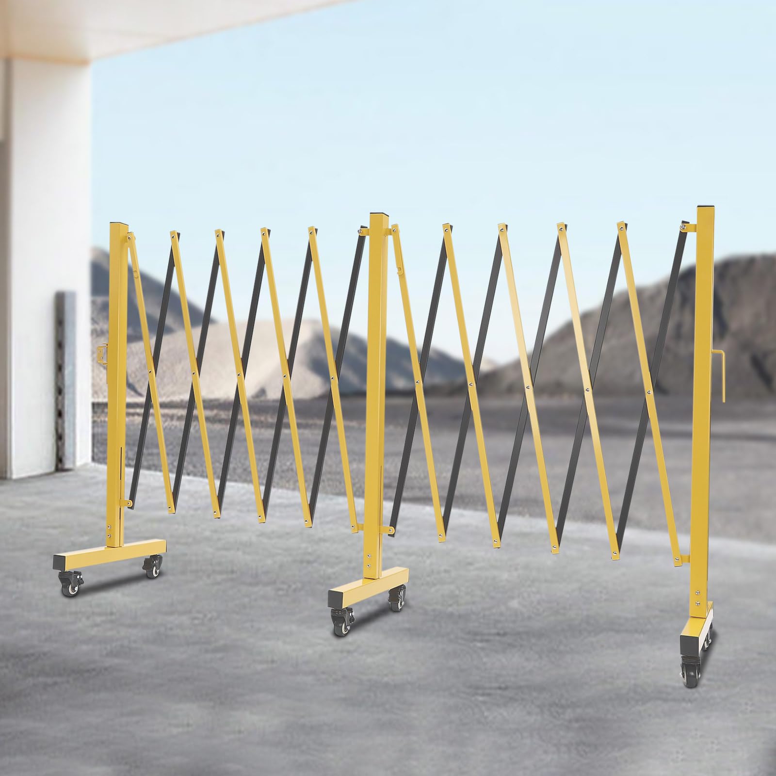 Mobile Barrier Gate, Double Gate Industrial Expandable Metal Barricade 11.5 Feet Long Foldable Fence Adjustable Traffic Fence Portable Safety Barrier with Casters for Basements Garages