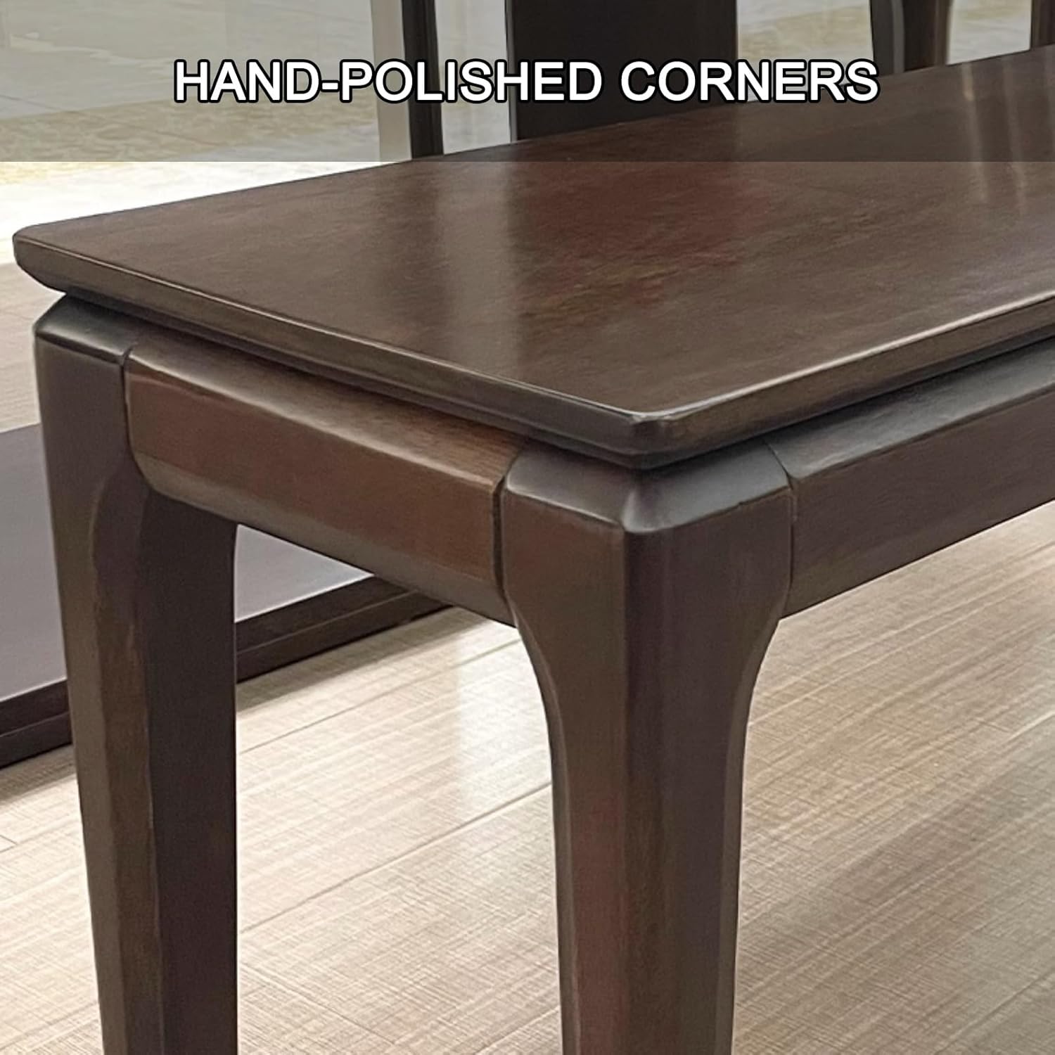 HARELA Farmhouse Solid Wood Long Bench, Kitchen Bench with Rounded Corner, Entryway Shoe Rack Bench, Wooden End of Bed Bench, Long Dining Stool for Kitchen Living Room Bedroom Hallway Entryway