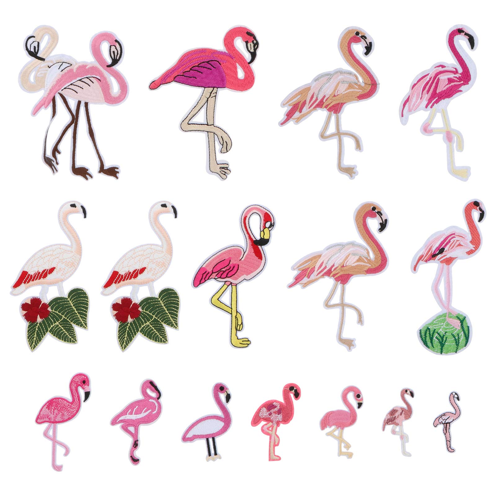 16pcs/ Set Iron On Flamingo Patches Sew On Patches Embroidered Repair Applique
