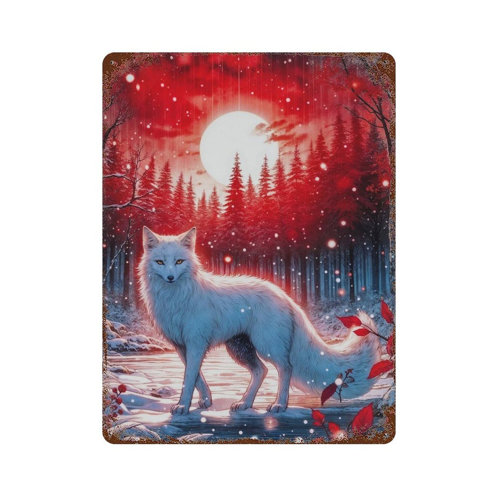 Garage Style Ghost Wolf Weathered Tin Sign 15.7"x11.8", Classic Wall Plaque for Bar And Workshop