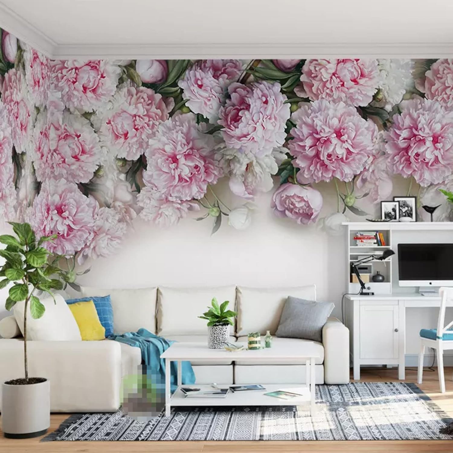 Autocollant mural fond d'écran TV fleur rouge décor salon 150x105cm