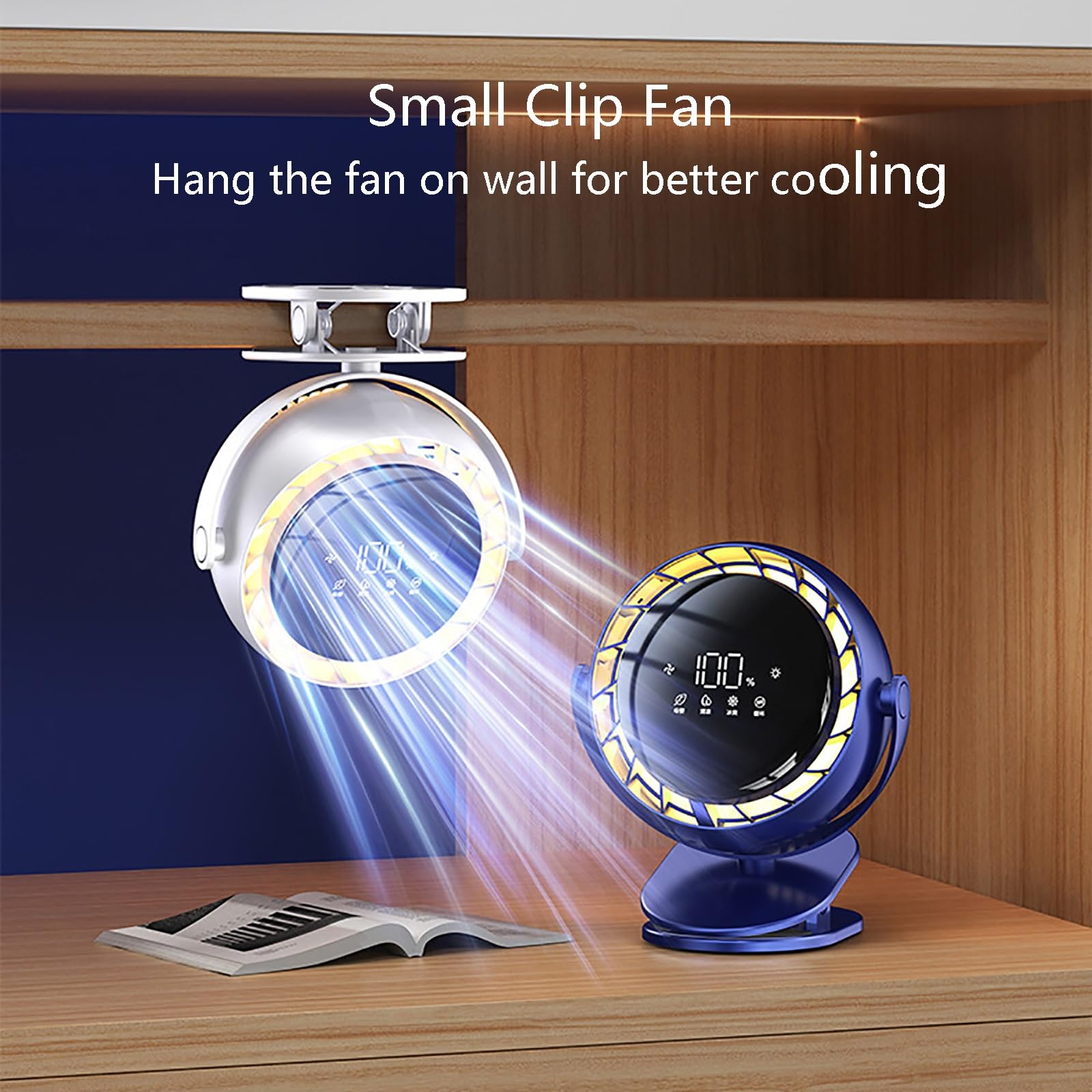 Ventilatore portatile ricaricabile con clip, ultra silenzioso, con forte flusso d'aria, 4 impostazioni di velocità, mini ventilatore USB per casa, ufficio e uso esterno (blu)