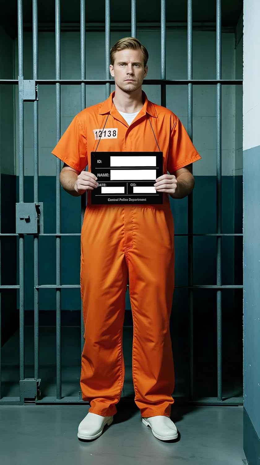 HOMELEX Prisoner Jumpsuit Adult Orange Prison Men Women Costume Halloween Inmate Outfit Jail Uniform 6pcs - Image 3