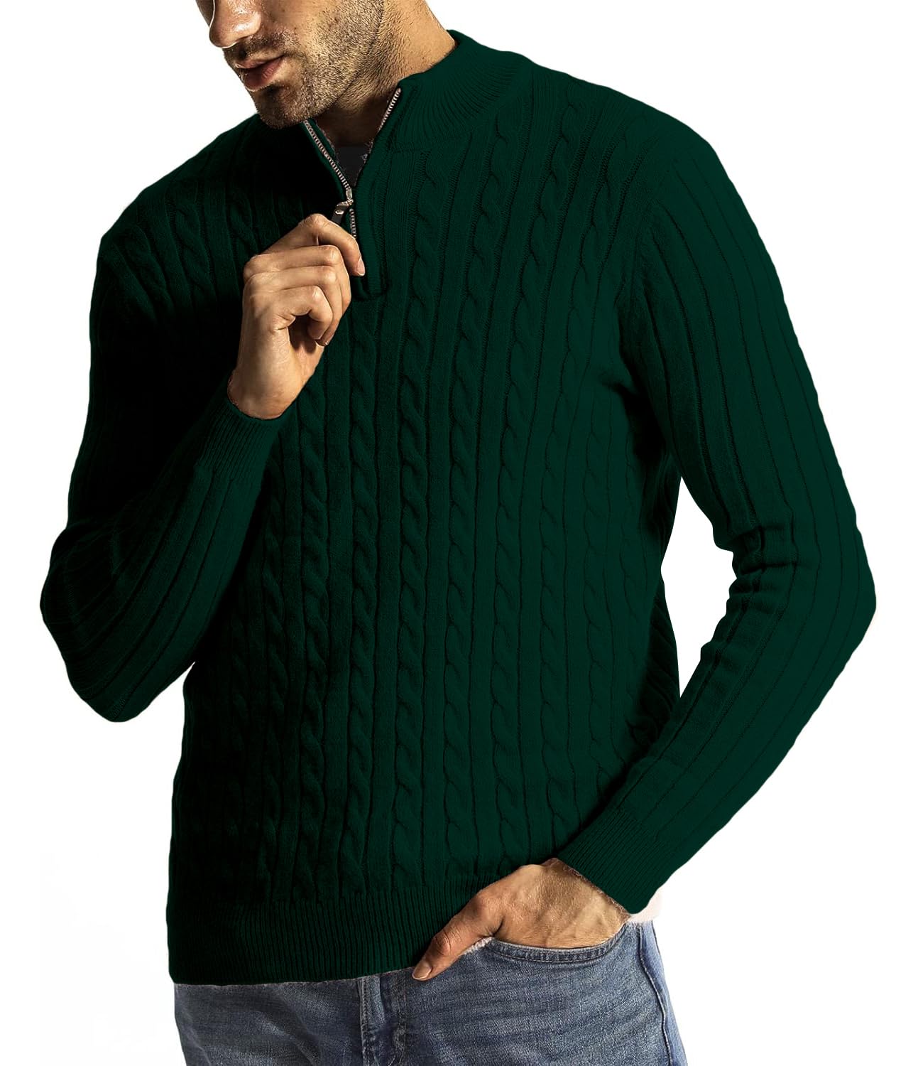 denimholic Men High Neck Zipper Full Sleeve Winter Woolen Sweater for Men, Quarter Zip Sweater for Man-picture-54