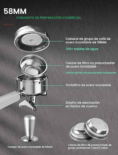 Miniatura 3 de Máquina de café expreso, máquina de café espresso profesional de 2.283 in con molinillo potente espumador de leche, varita de vapor de 15 bares,