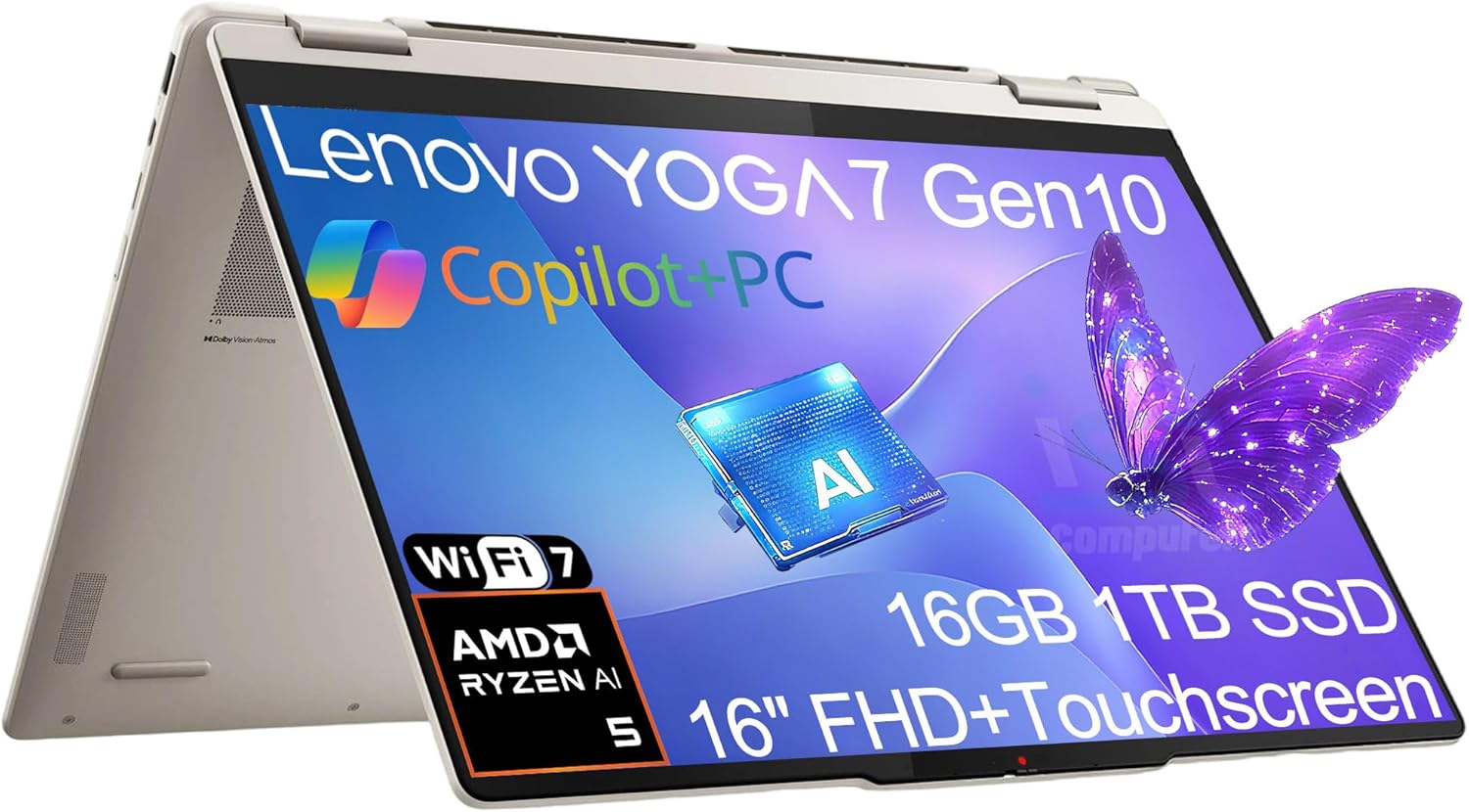 Lenovo Yoga 7 Gen 10 2-in-1 Business Laptop (16″ FHD+ Touchscreen, AMD Ryzen AI …