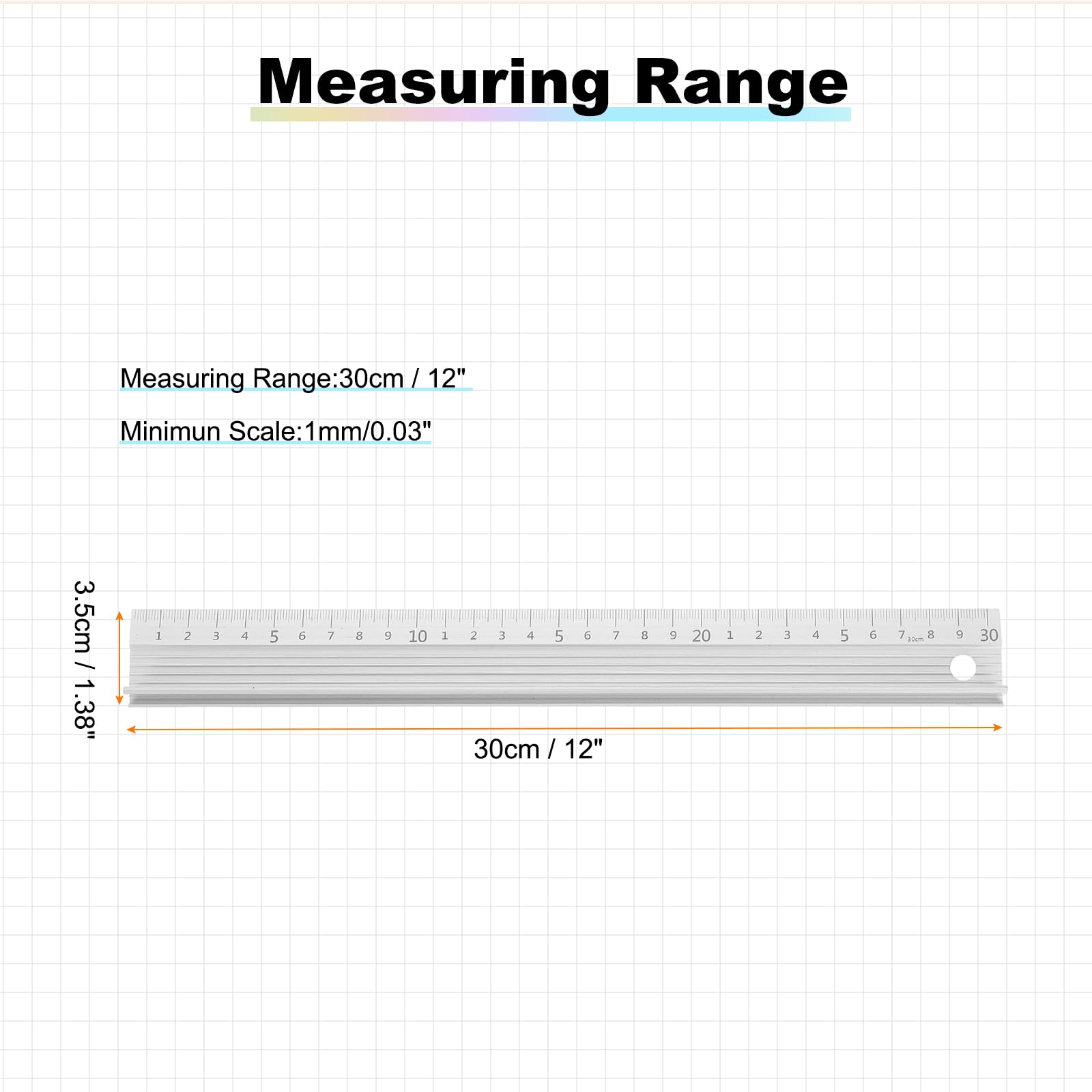 PATIKIL 30cm/12" Aluminum Cutting Rule Ruler - Image 2