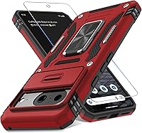 Vista 30 de DEERLAMN Funda para Google Pixel 8a con cubierta deslizante para cámara + protector de pantalla (1 paquete), soporte giratorio con anillo de grado