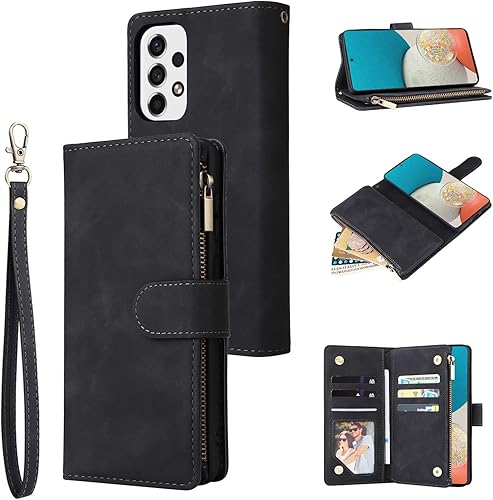 UEEBAI Funda tipo cartera para Samsung Galaxy A53 5G, PU Funda de cuero con cierre magnético Bolso con cremallera Estuche de bolsillo con cremallera