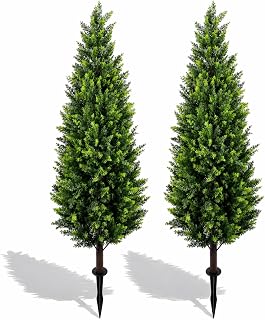 Artificial Cedar Topiary Trees 4ft Set of 2 Cypress Tree with Ground Spike