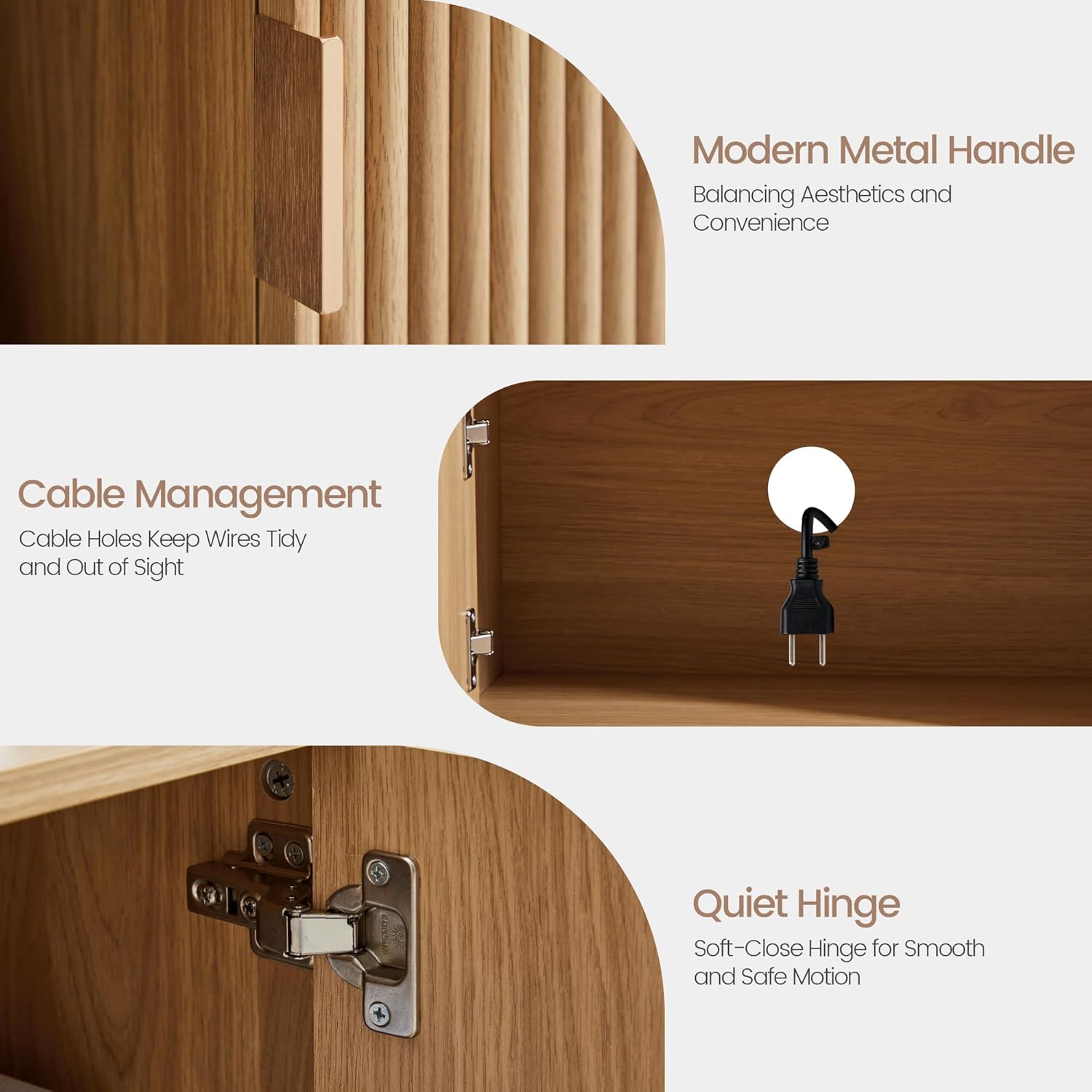 FurSch 62.2” Mid Century Modern Fluted TV Stand, Low Profile TV Stand with Storage, Curved Media Console for Bedroom Living Room (Natural)