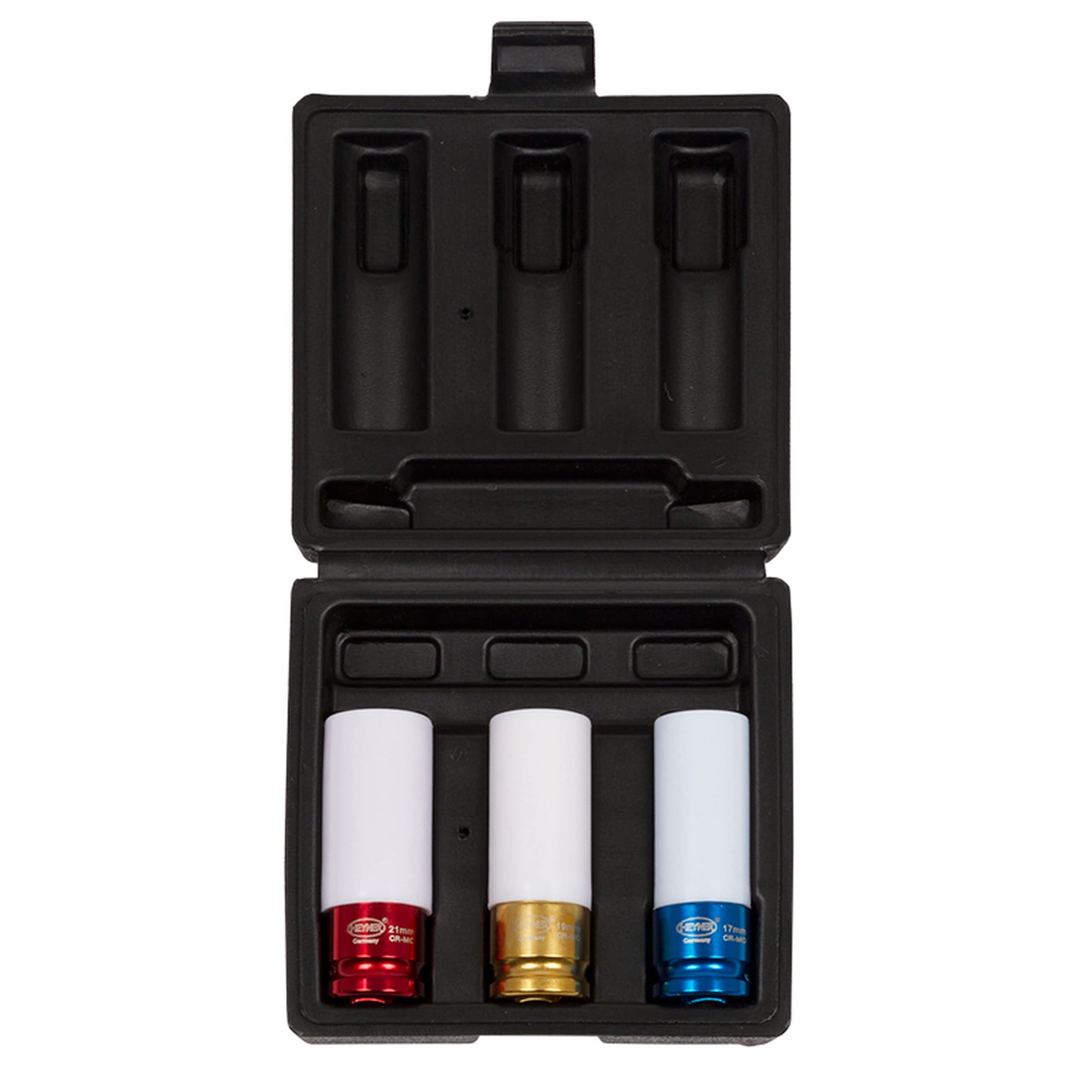 3 Pcs Impact Nut Socket Wrench Set Alloy Wheel 17 19 21mm Coloured Coded