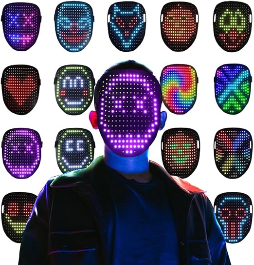 Led Mask with Gesture Sensing, Popular Halloween Led Lighted Face Transforming Mask with 50 Pattern Displays, Costume Cosplay Party, Masquerade, Gifts