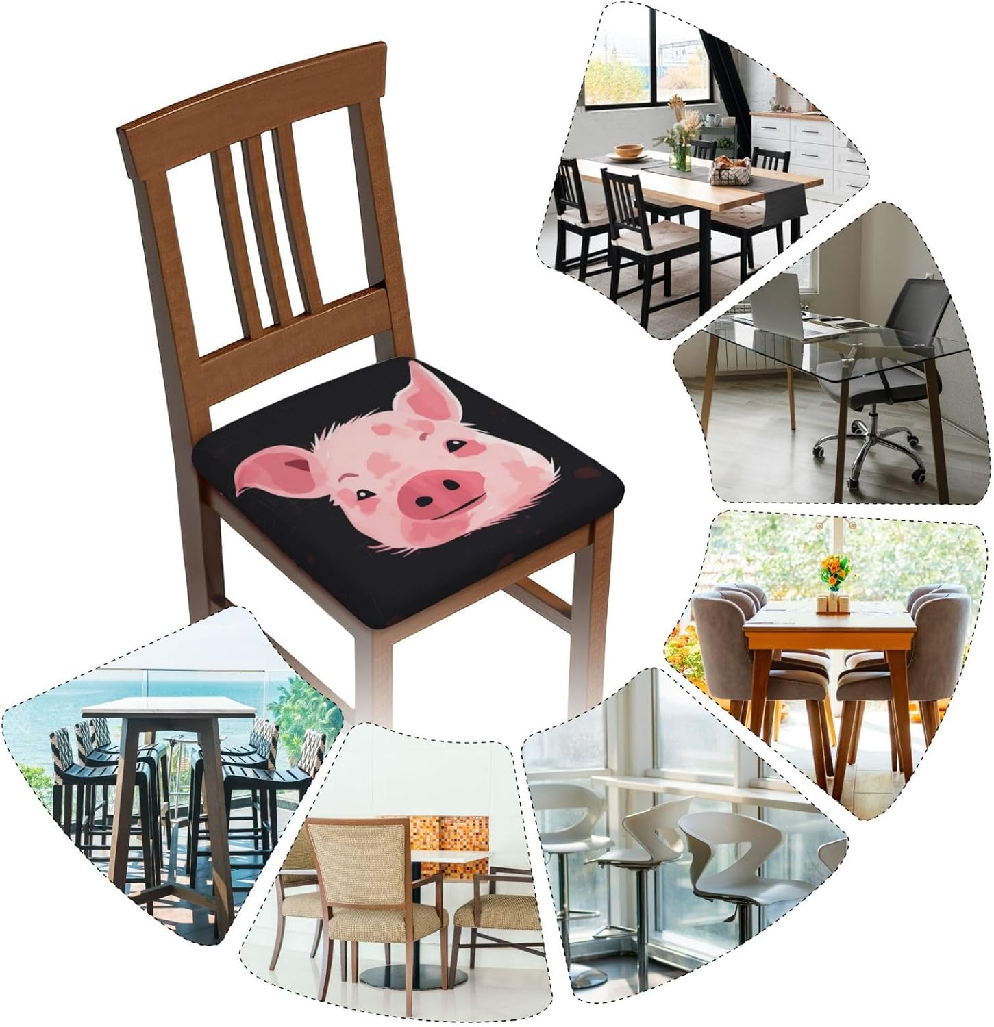 Animals Background Print Square Cushion Covers 6 Pcs Set Elastic Non-Slip Seat Cushion Slipcovers Pet Furniture Protectors for Chair, Sofa