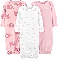 Simple Joys by Carter's Baby Girls 3-Pack Cotton Sleeper Gowns - Soft Newborn Nightgowns with Elastic Legs & Easy Pull-On