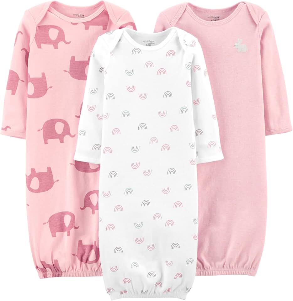 Simple Joys by Carter's Baby Girls' 3-pack Cotton Sleeper Gown OEKO-TEX STANDARD 100