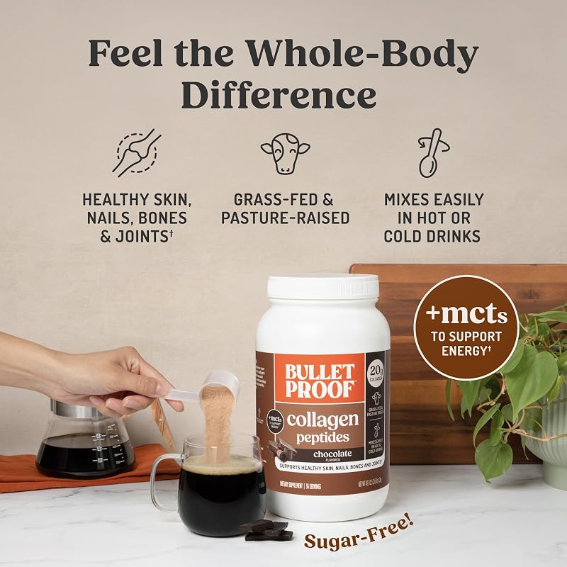 Bulletproof Chocolate Collagen Protein Powder with MCT Oil, 19g Protein, 42.3 Oz, Value Size, Collagen Peptides and Amino Acids for Healthy Skin, Bones and Joints image 4