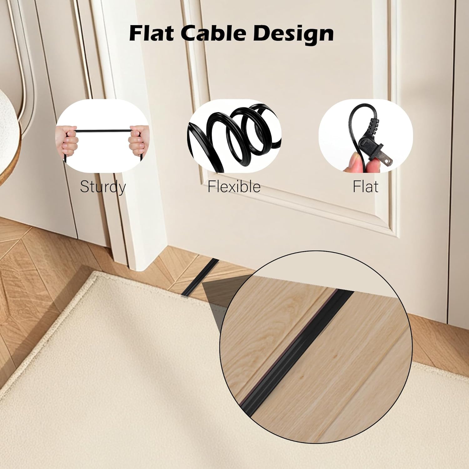 90 Degree 2 Prong Polarized Power Extension Cord 10 FT/2 Pack, Angled Low-Profile Plug, Light Duty 18 Gauge 125V/10A SPT-2 Cable for Indoor Home Office Lights Appliances, ETL+Ties-Black
