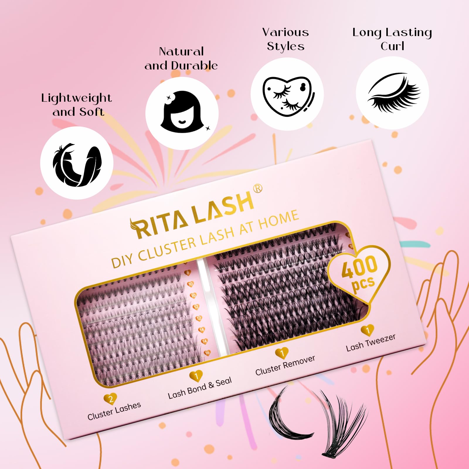 RITALASH Lash Extension Kit 400Pcs,DIY Individual Lashes Clusters Kit,Lash Bond And Seal,Lash Remover For Eyelashes Extensions (10D+30D Cluster Kit) - Image 4