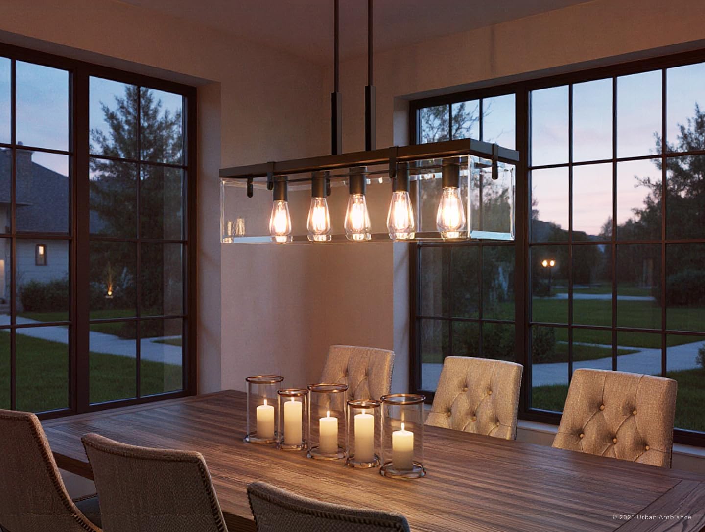 Urban Ambiance Luxury Modern Farmhouse Chandelier, Large Size: 15.75" H x 36.75" W, with Industrial Chic Style Elements, Olde Bronze Finish and Clear Shade, UHP2440, Bristol Collection