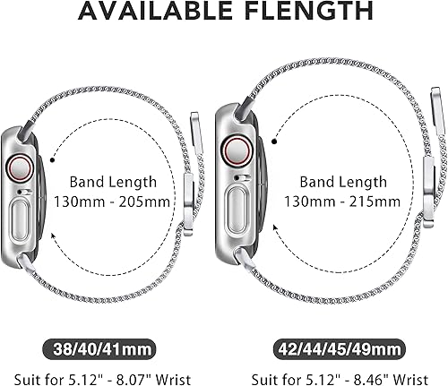 Miniatura 2 de Paquete de 2 bandas magnéticas de metal compatibles con correas de Apple Watch para mujeres con funda de 1.575 pulgadas, correas de malla milanesa