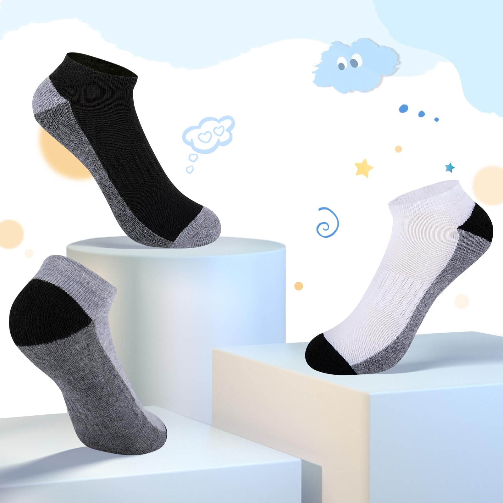 Comfoex Calcetines deportivos de corte bajo para niños, 8 pares para 6-8, 4-6, 8-10 años, calcetines cortos medio acolchados