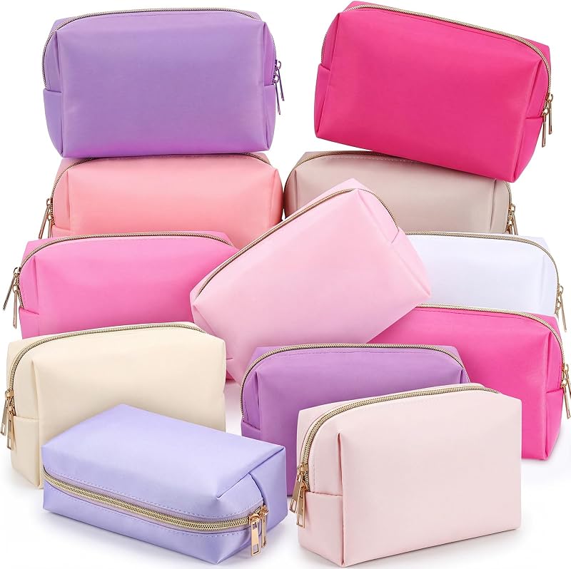 Kigeli 12 Necessaires de Maquiagem em Nylon com Zíper, Cores Suaves