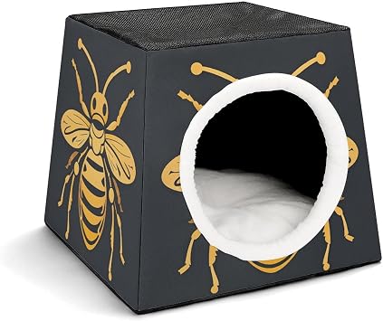 Cat House for Indoor Outdoor Cats Dogs Personalized Cat Cave Cute Lesure Golden Bee Insect Pattern Printed Cat Beds Suitable for Small Sized Pets