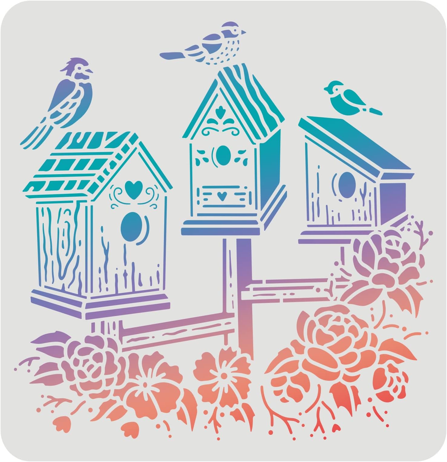 FINGERINSPIRE Bird House Drawing Painting Stencils Templates 30x30cm Square Birdhouse Stencils Decoration Plastic Bird Stencil for Painting on Wood, Floor, Wall, Fabric