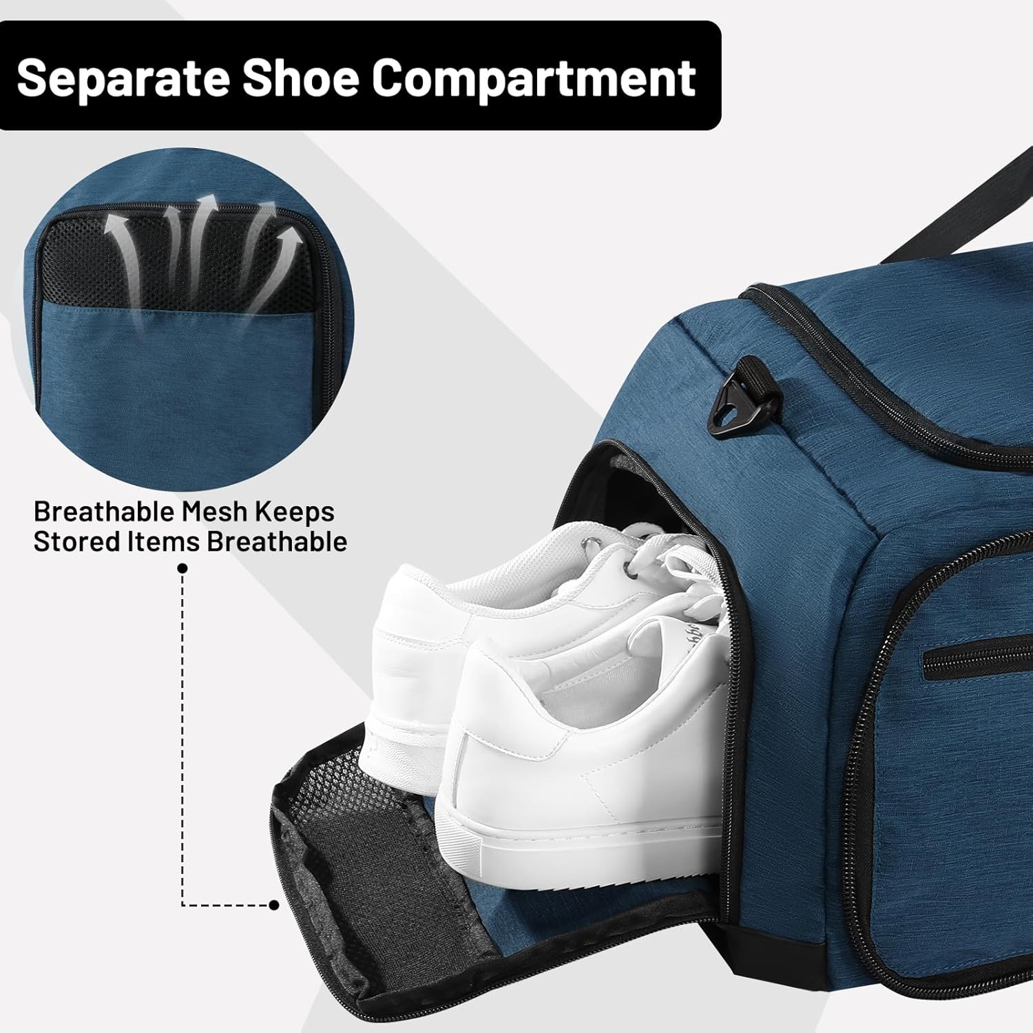 MIER Foldable Duffle Bag with Shoe Compartment 50L Travel Duffel Bags for Men Women Packable Overnight Bag for Camping Gym Weekender, Drak Blue - Image 2