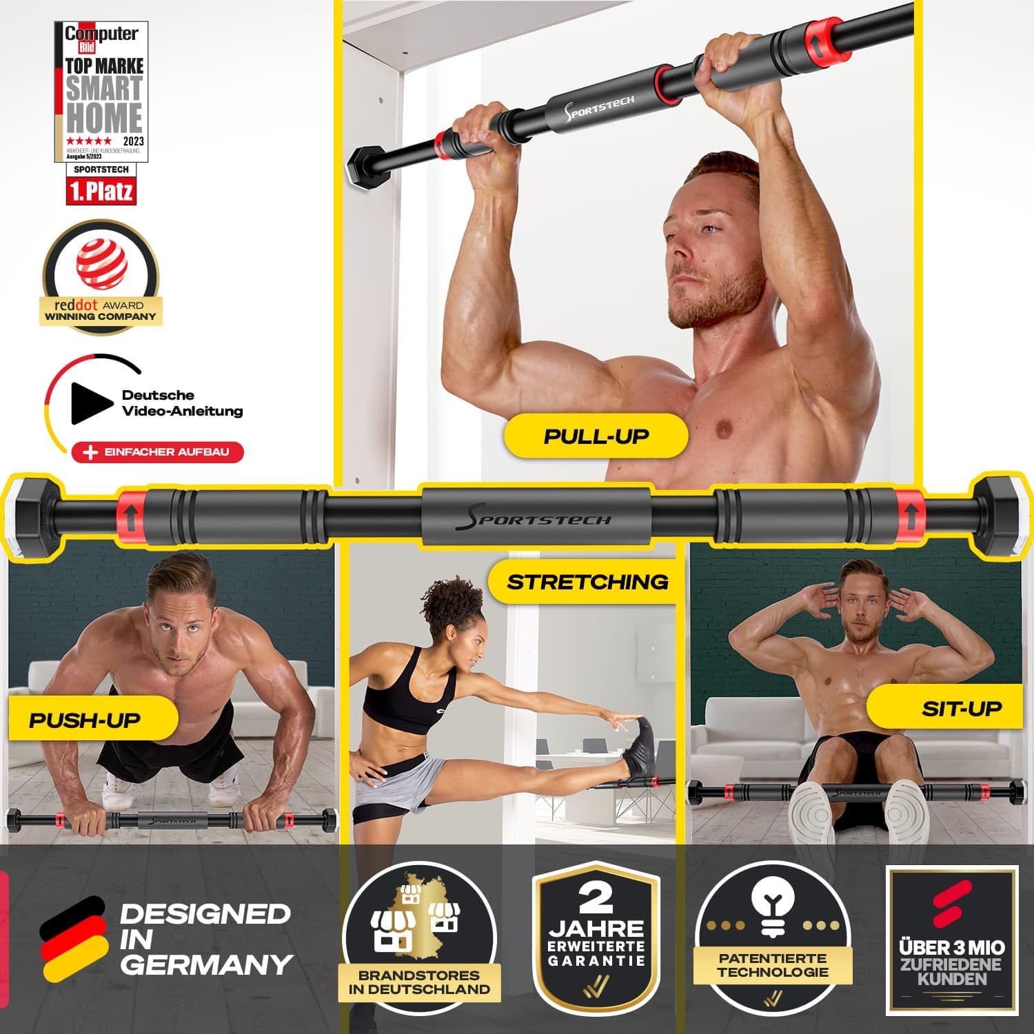 Barra Dominadas con Función Innovadora de Fijación | Segura y rápida - Barra de Dominadas sin Tornillos para el Marco de la Puerta | Barra para casa ajustable hasta 90 cm | KS260/KS270 incl. eBook